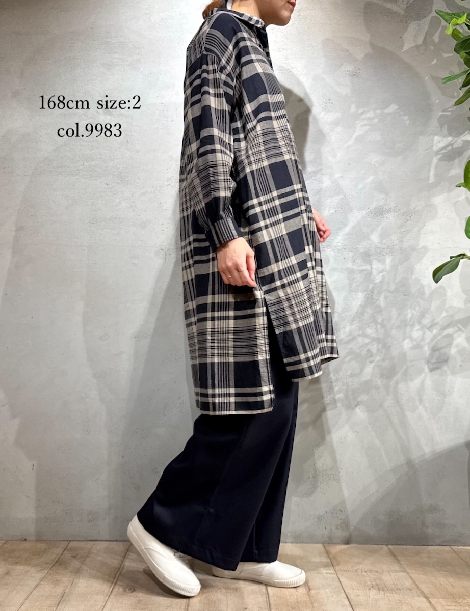INMDS25733(シャツ) HANDWOVEN HEAVY COTTON CHECK REGULAR COLLAR BACK PINTUCK LONG SHIRT