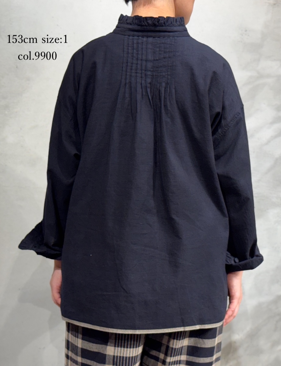 INMDS25721(シャツ) HANDWOVEN HEAVY COTTON PLAIN FRILL COLLAR BACK PINTUCK SHIRT