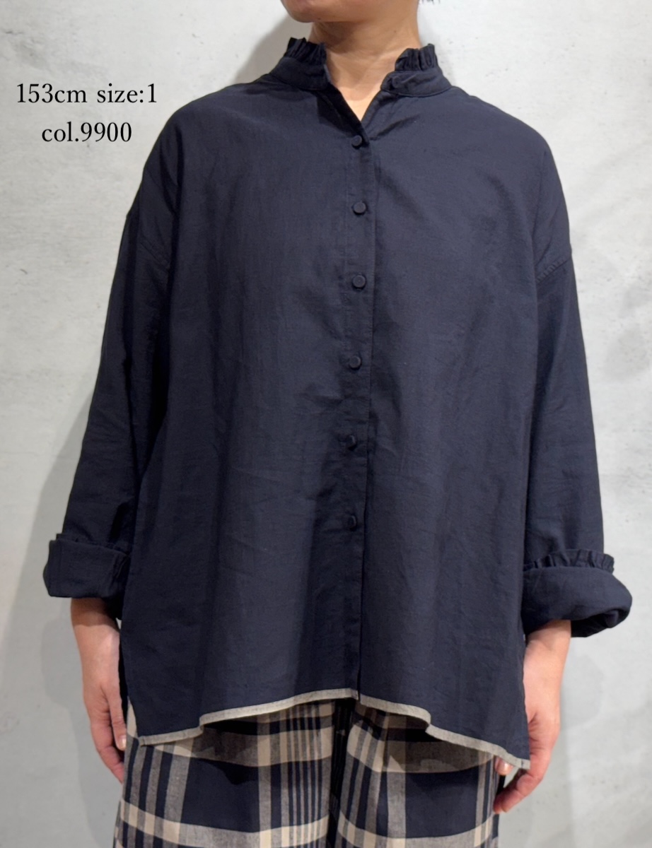 INMDS25721(シャツ) HANDWOVEN HEAVY COTTON PLAIN FRILL COLLAR BACK PINTUCK SHIRT
