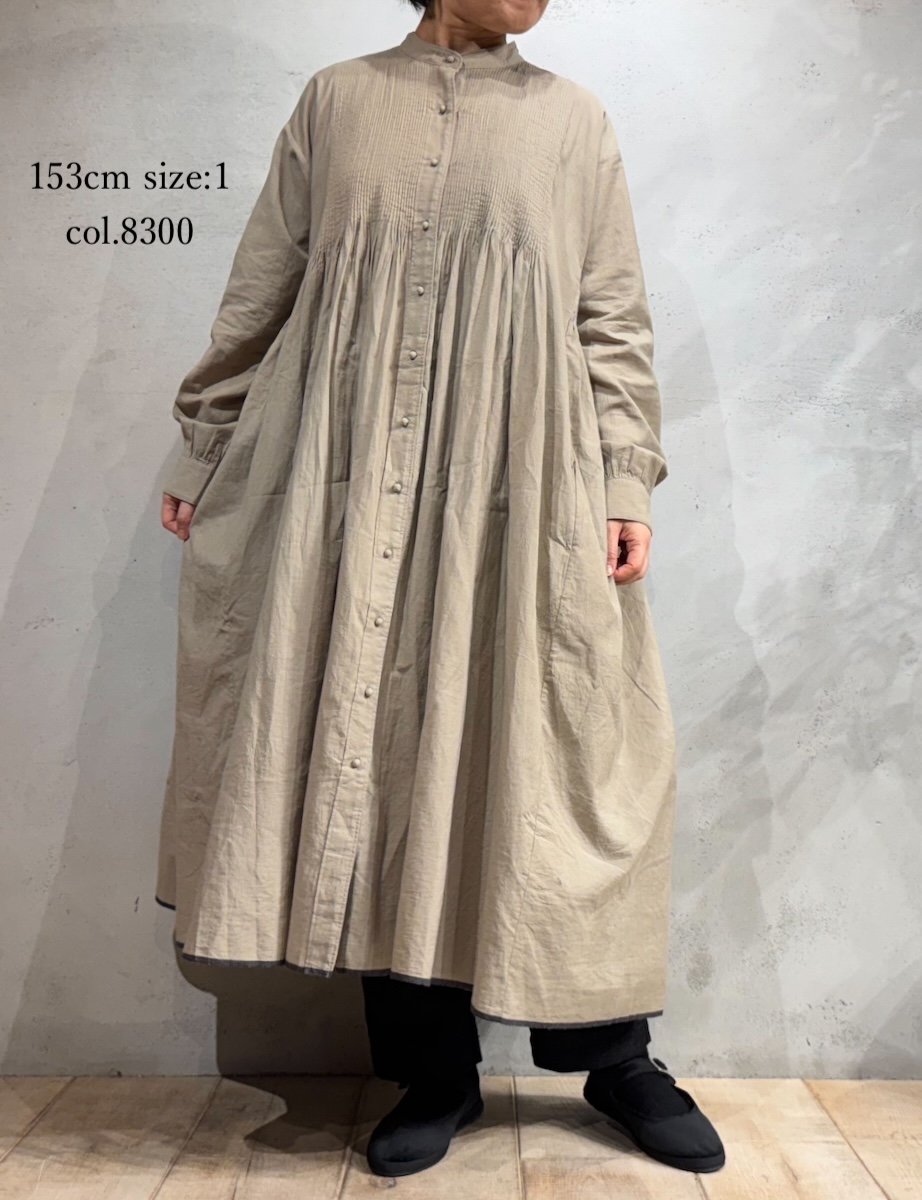 INMDS25724(ワンピース) HANDWOVEN HEAVY COTTON PLAIN MINI PINTUCK BANDED COLLAR SHIRT DRESS