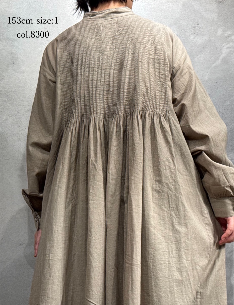 INMDS25724(ワンピース) HANDWOVEN HEAVY COTTON PLAIN MINI PINTUCK BANDED COLLAR SHIRT DRESS