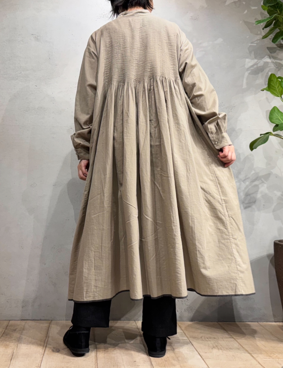 INMDS25724(ワンピース) HANDWOVEN HEAVY COTTON PLAIN MINI PINTUCK BANDED COLLAR SHIRT DRESS