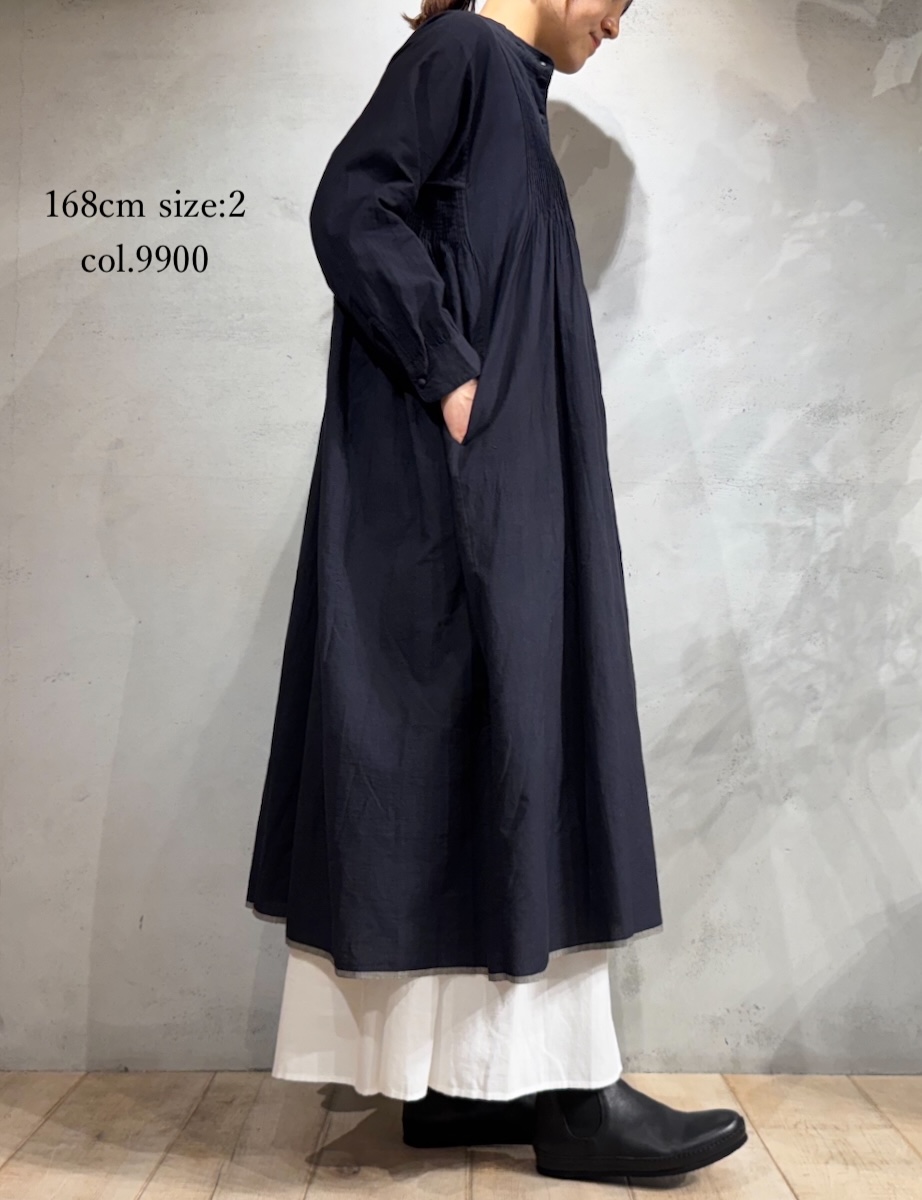 INMDS25724(ワンピース) HANDWOVEN HEAVY COTTON PLAIN MINI PINTUCK BANDED COLLAR SHIRT DRESS