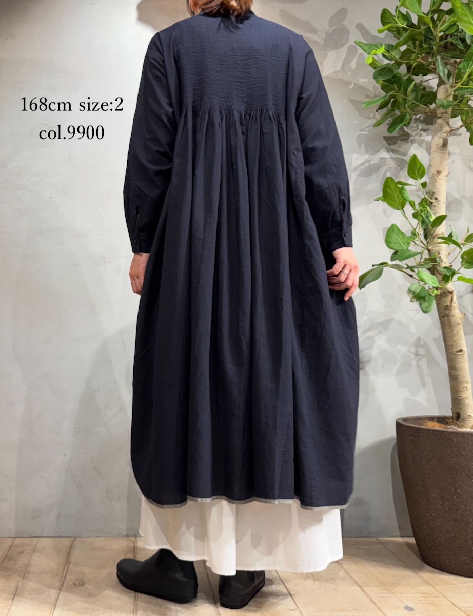 INMDS25724(ワンピース) HANDWOVEN HEAVY COTTON PLAIN MINI PINTUCK BANDED COLLAR SHIRT DRESS