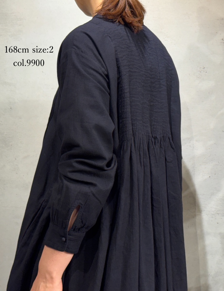 INMDS25724(ワンピース) HANDWOVEN HEAVY COTTON PLAIN MINI PINTUCK BANDED COLLAR SHIRT DRESS