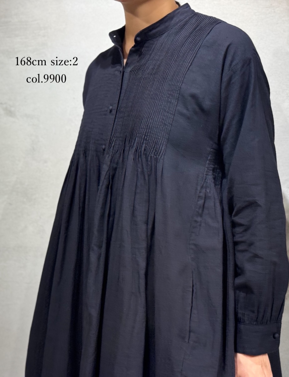 INMDS25724(ワンピース) HANDWOVEN HEAVY COTTON PLAIN MINI PINTUCK BANDED COLLAR SHIRT DRESS