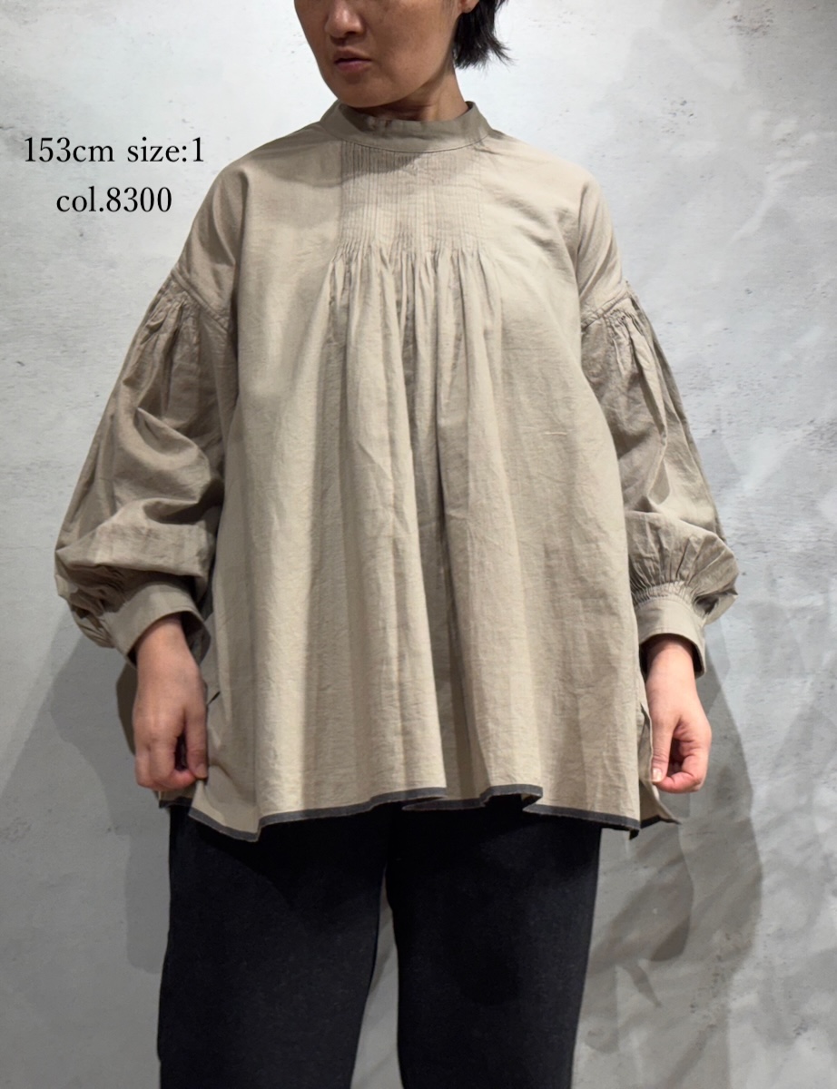 INMDS25722(シャツ) HANDWOVEN HEAVY COTTON PLAIN BACK OPENING STAND COLLAR SHIRT WITH MINI PINTUCK