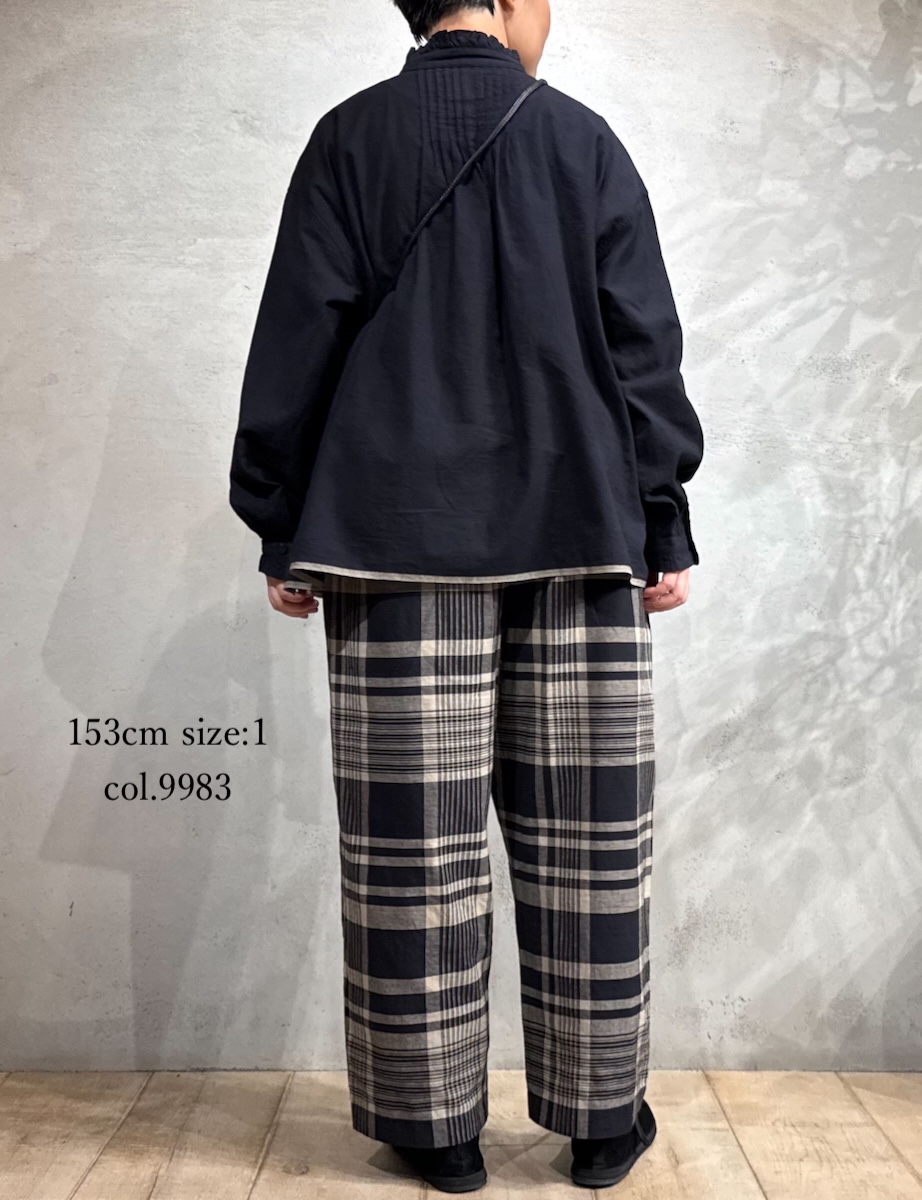 INMDS25735(パンツ) HANDWOVEN HEAVY COTTON CHECK 2TUCK TAPERED EASY PANTS