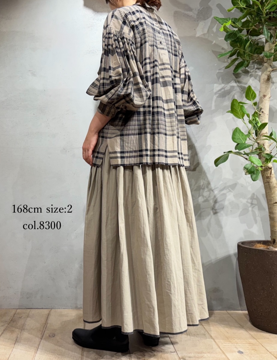 INMDS25725(スカート) HANDWOVEN HEAVY COTTON PLAIN FLARED SKIRT WITH PINTUCK