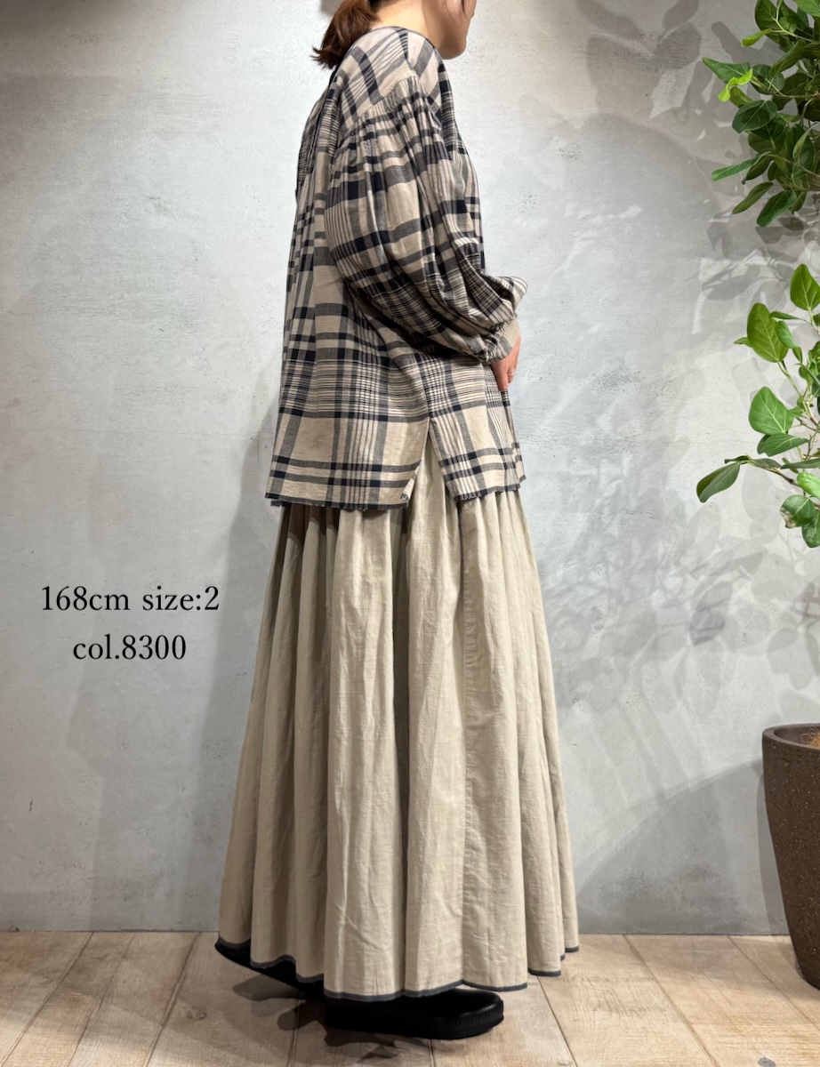 INMDS25725(スカート) HANDWOVEN HEAVY COTTON PLAIN FLARED SKIRT WITH PINTUCK