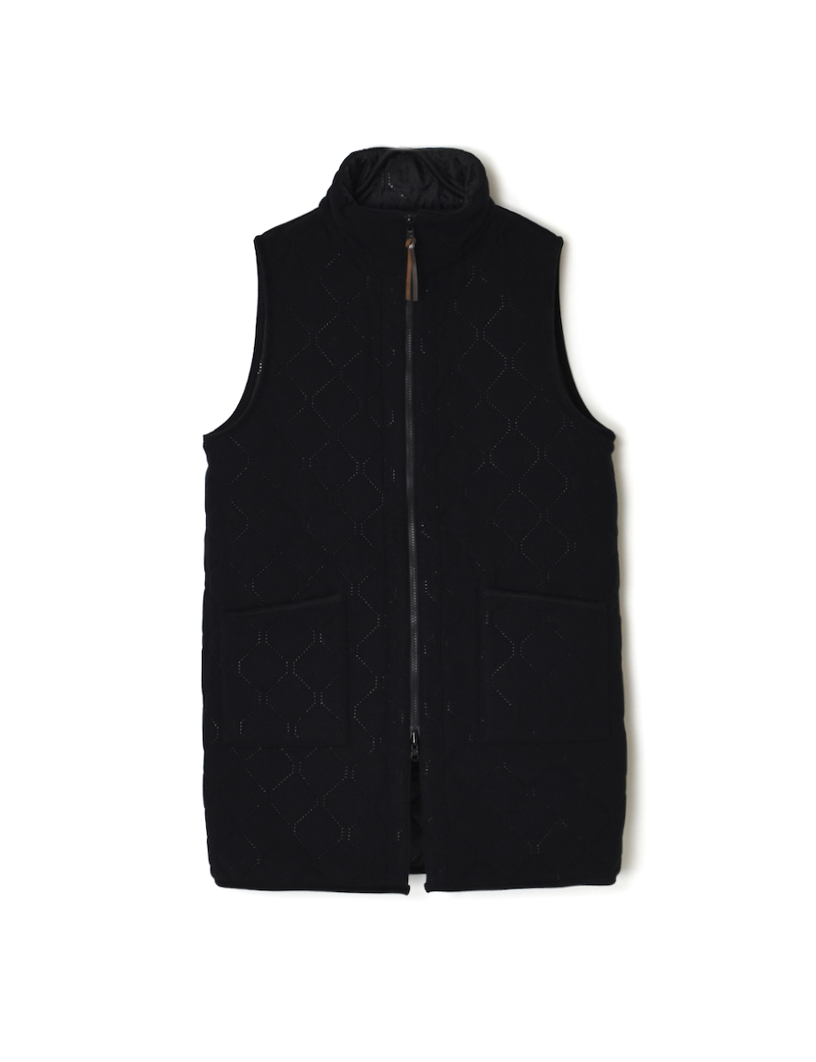 NAM2551(ベスト) PLAIN POLYESTER×FREECE HEAT QUILT HIGH-NECK FULL DOUBLE ZIP-UP REVERSIBLE LONG VEST