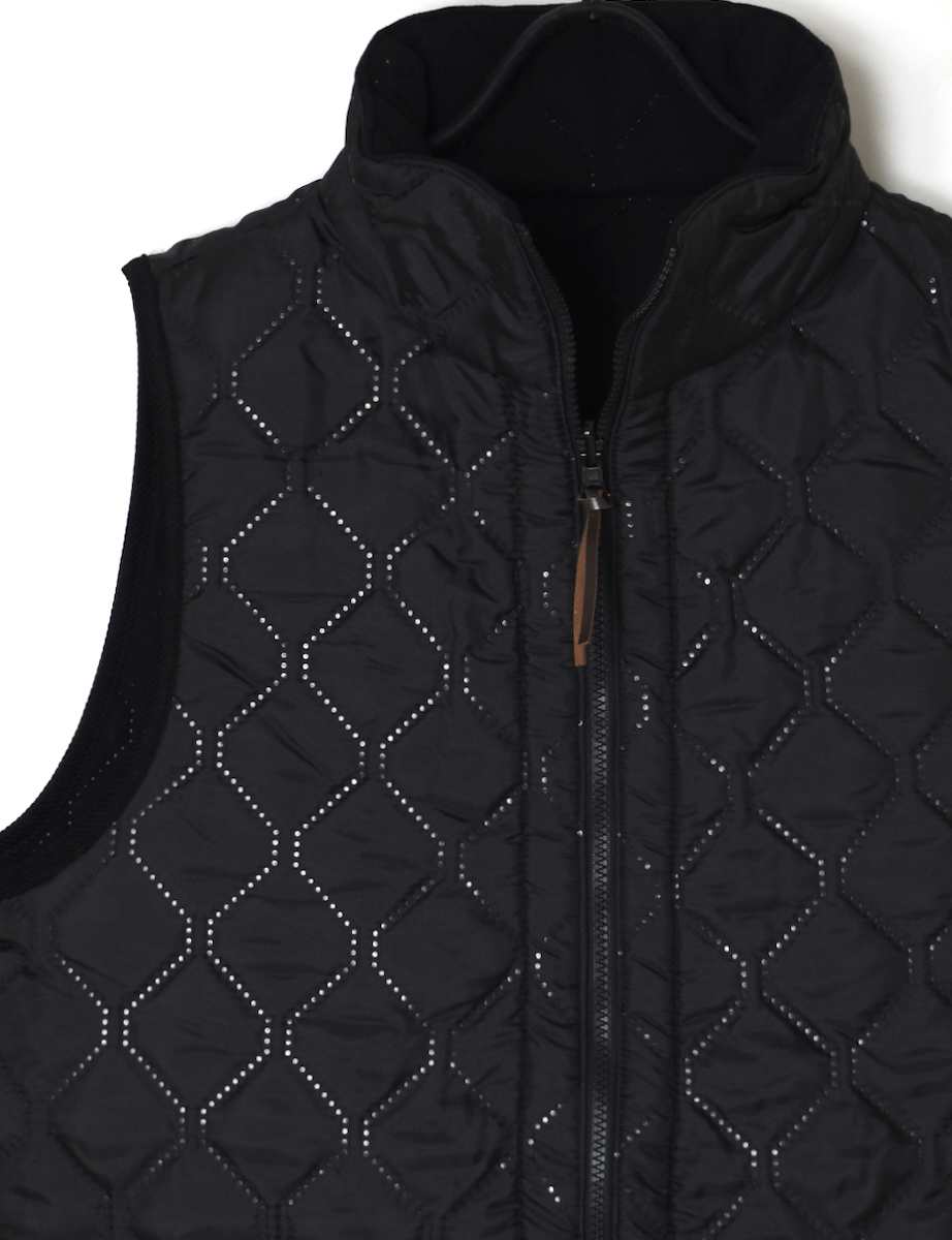 NAM2551(ベスト) PLAIN POLYESTER×FREECE HEAT QUILT HIGH-NECK FULL DOUBLE ZIP-UP REVERSIBLE LONG VEST