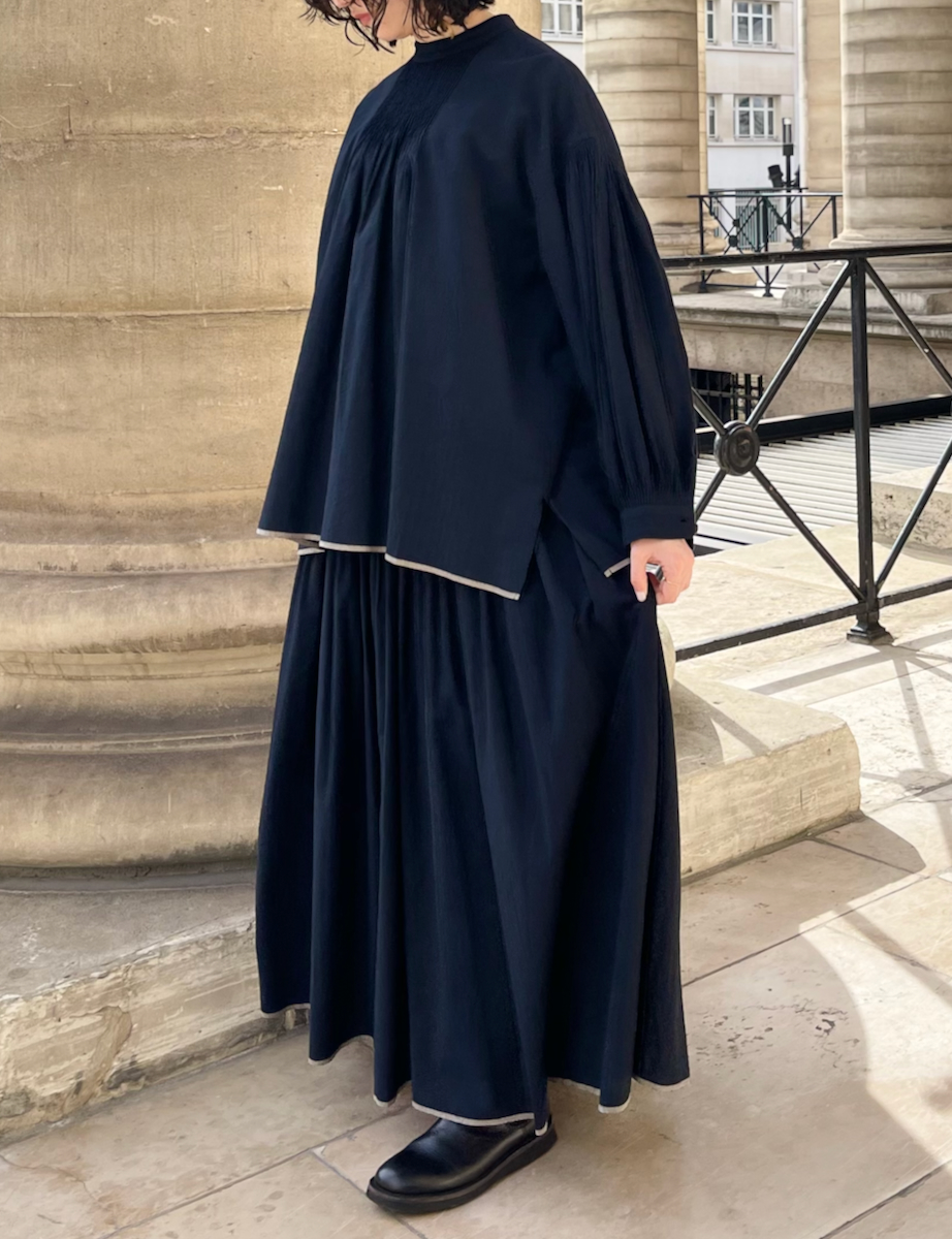 INMDS25725(スカート) HANDWOVEN HEAVY COTTON PLAIN FLARED SKIRT WITH PINTUCK