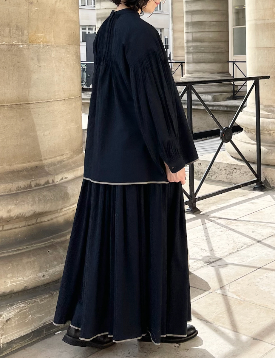 INMDS25725(スカート) HANDWOVEN HEAVY COTTON PLAIN FLARED SKIRT WITH PINTUCK