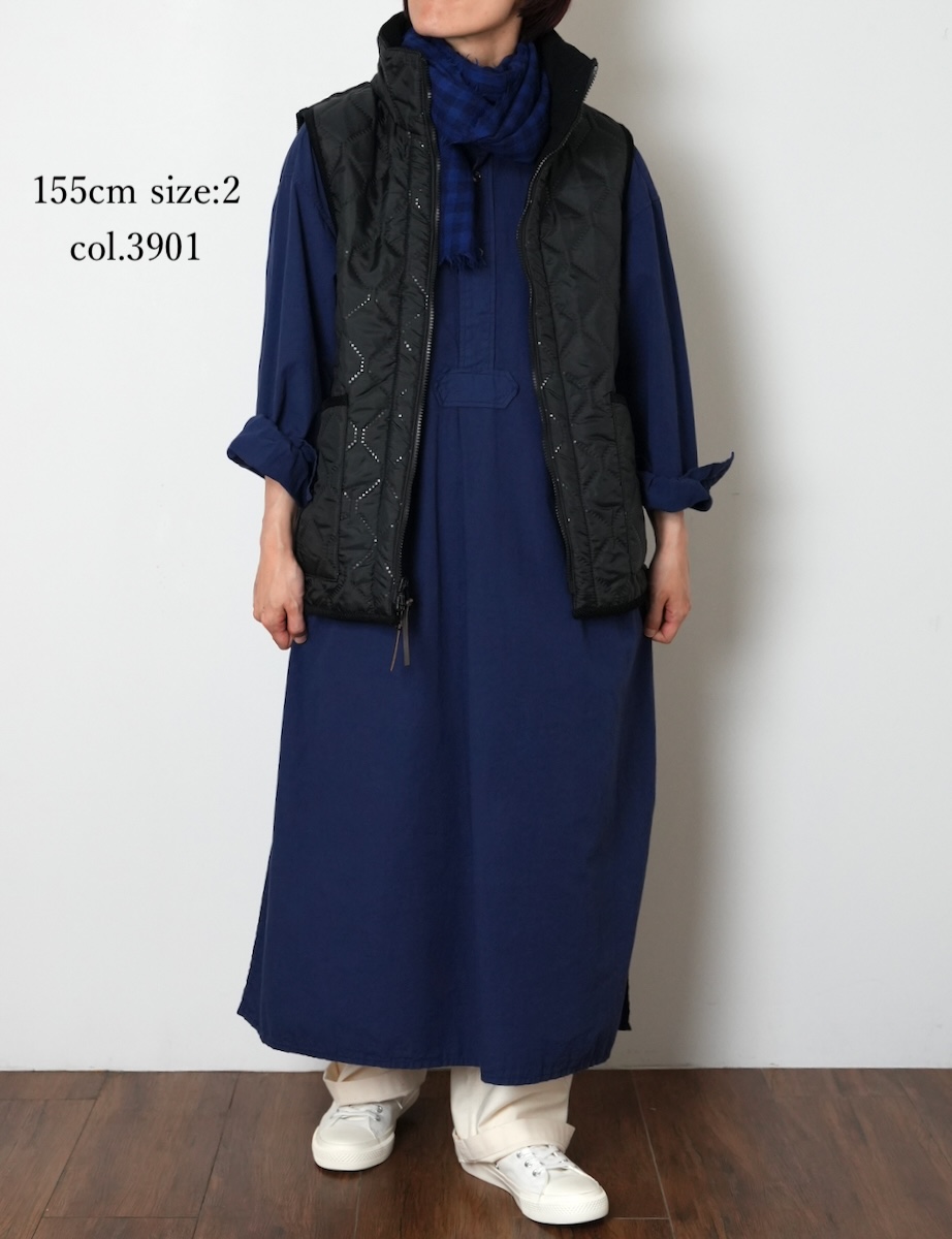 INAM2555PD(ワンピース) 40s POPLIN OVER DYE WORK GATHERED SHIRT DRESS