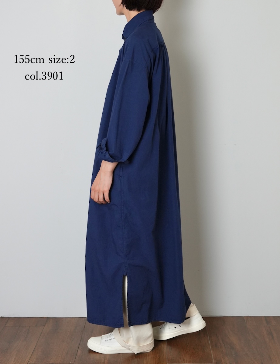 INAM2555PD(ワンピース) 40s POPLIN OVER DYE WORK GATHERED SHIRT DRESS