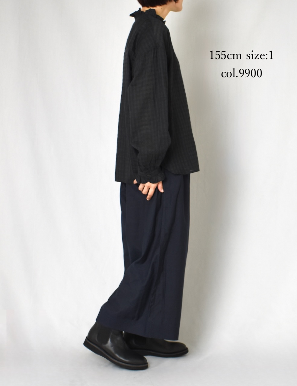 INMDS25712(シャツ) HANDWOVEN COTTON/SILK SELF CHECK FRILL COLLAR SHIRT