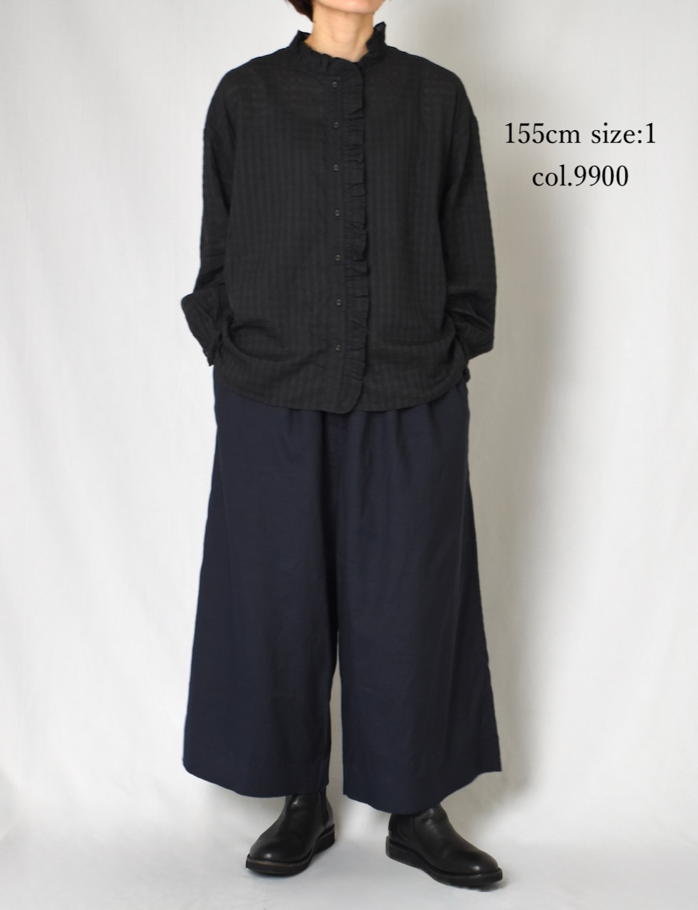 INMDS25712(シャツ) HANDWOVEN COTTON/SILK SELF CHECK FRILL COLLAR SHIRT