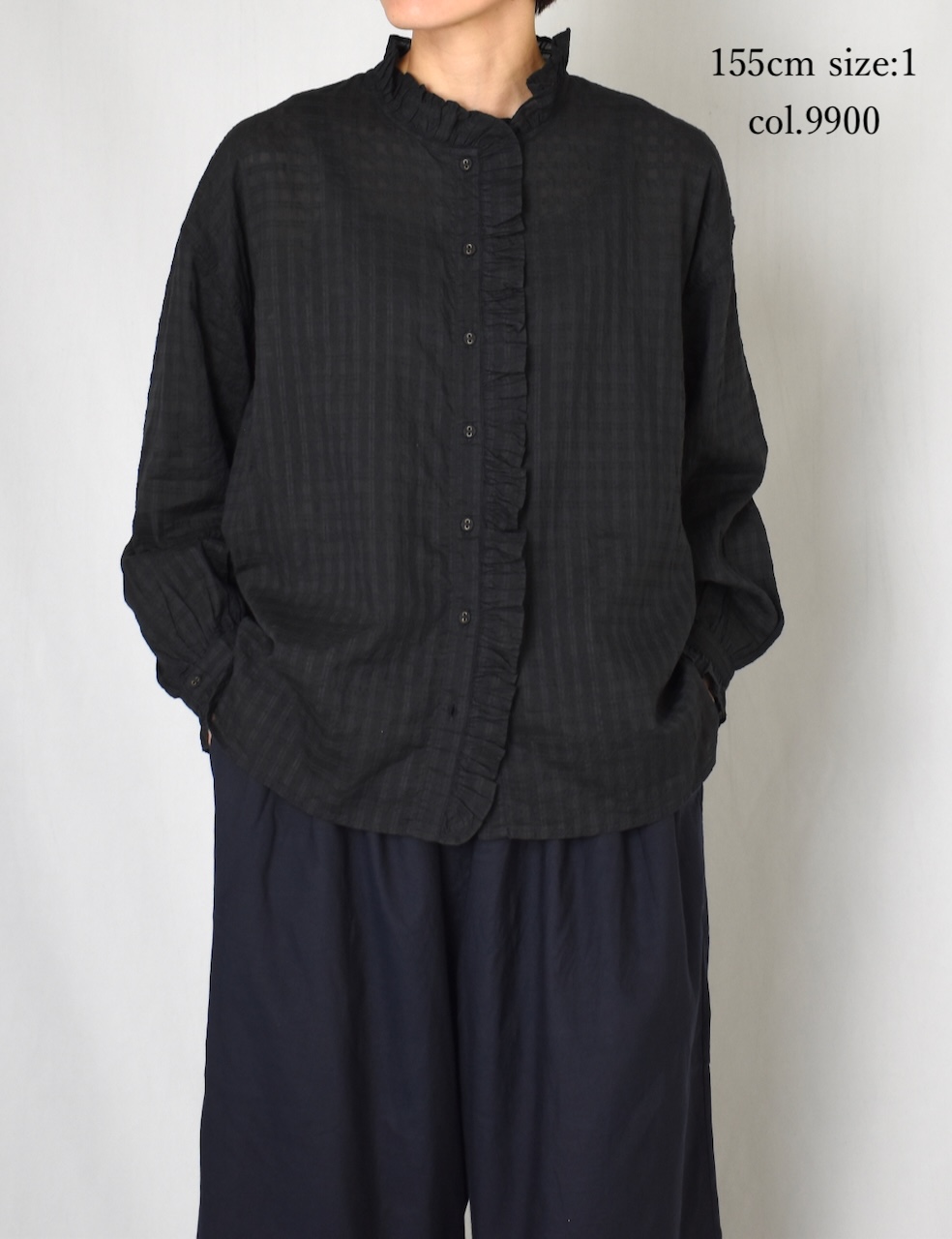 INMDS25712(シャツ) HANDWOVEN COTTON/SILK SELF CHECK FRILL COLLAR SHIRT