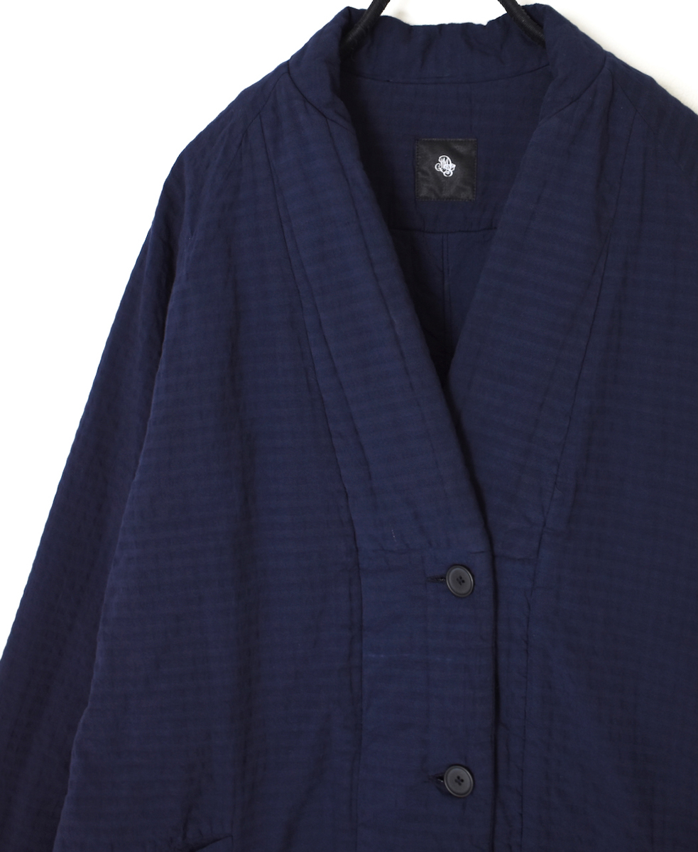 NMDS25561D(コート) PADDED ORGANIC COTTON CHECK (OVER DYE) V-COLLAR COAT