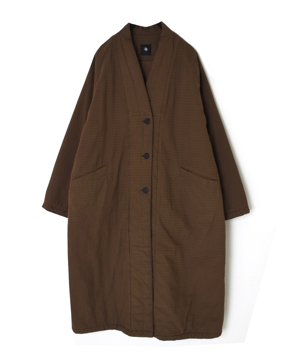 NMDS25561D(コート) PADDED ORGANIC COTTON CHECK (OVER DYE) V-COLLAR COAT