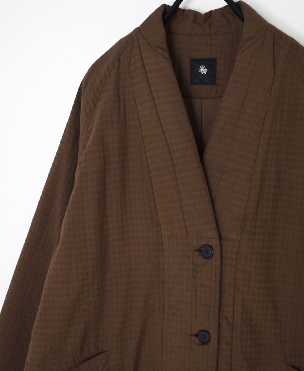 NMDS25561D(コート) PADDED ORGANIC COTTON CHECK (OVER DYE) V-COLLAR COAT