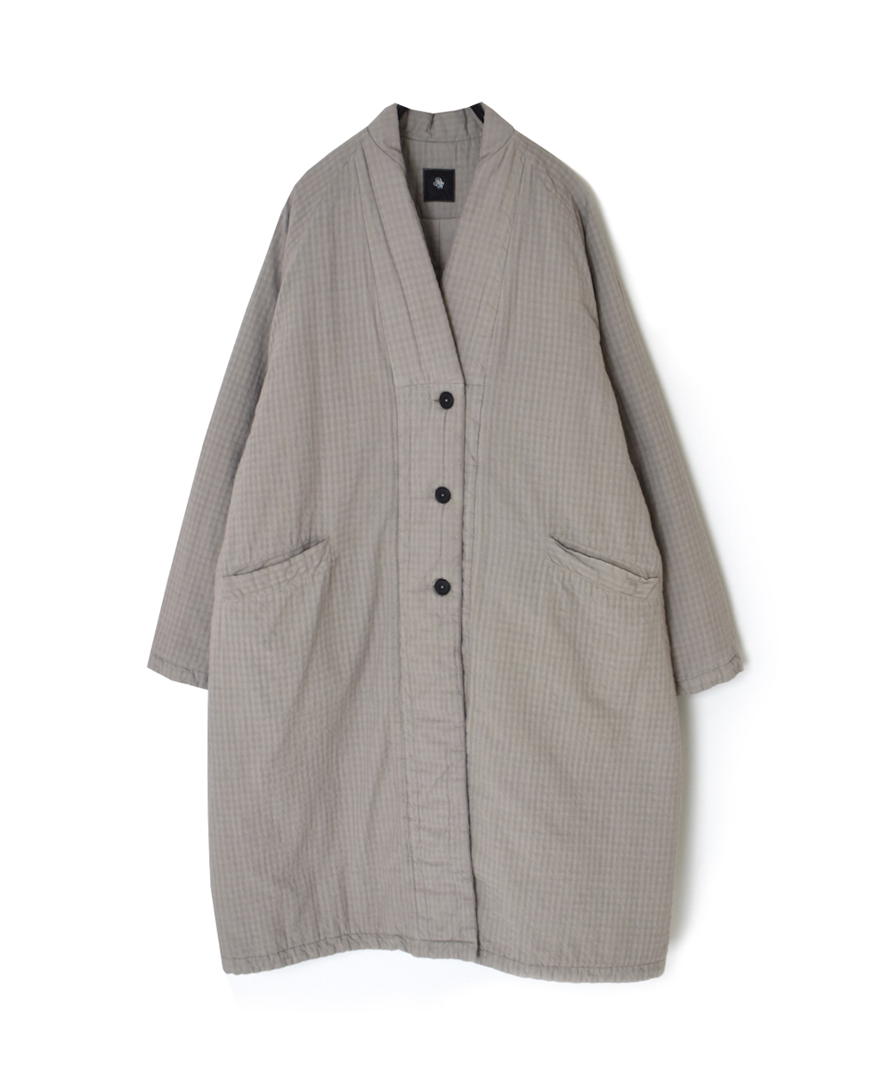 NMDS25561D(コート) PADDED ORGANIC COTTON CHECK (OVER DYE) V-COLLAR COAT