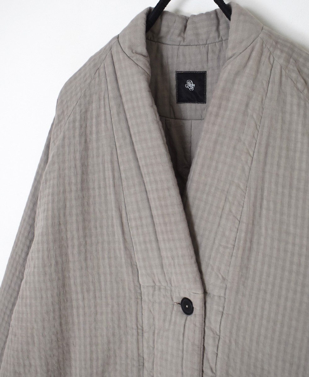 NMDS25561D(コート) PADDED ORGANIC COTTON CHECK (OVER DYE) V-COLLAR COAT