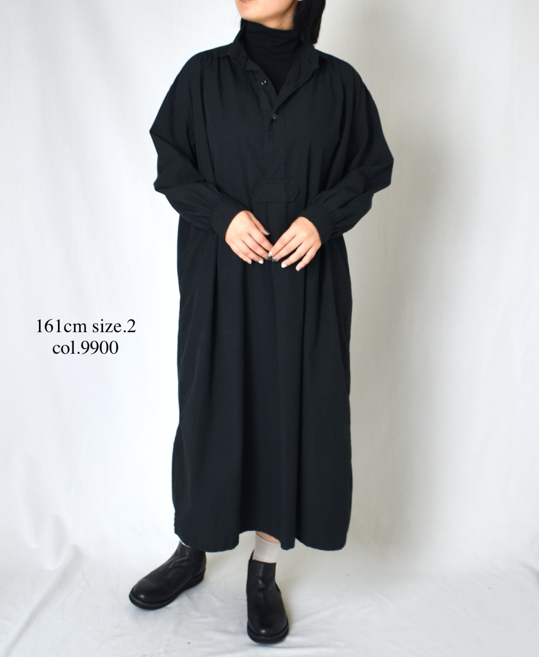 INAM2555PD(ワンピース) 40s POPLIN OVER DYE WORK GATHERED SHIRT DRESS