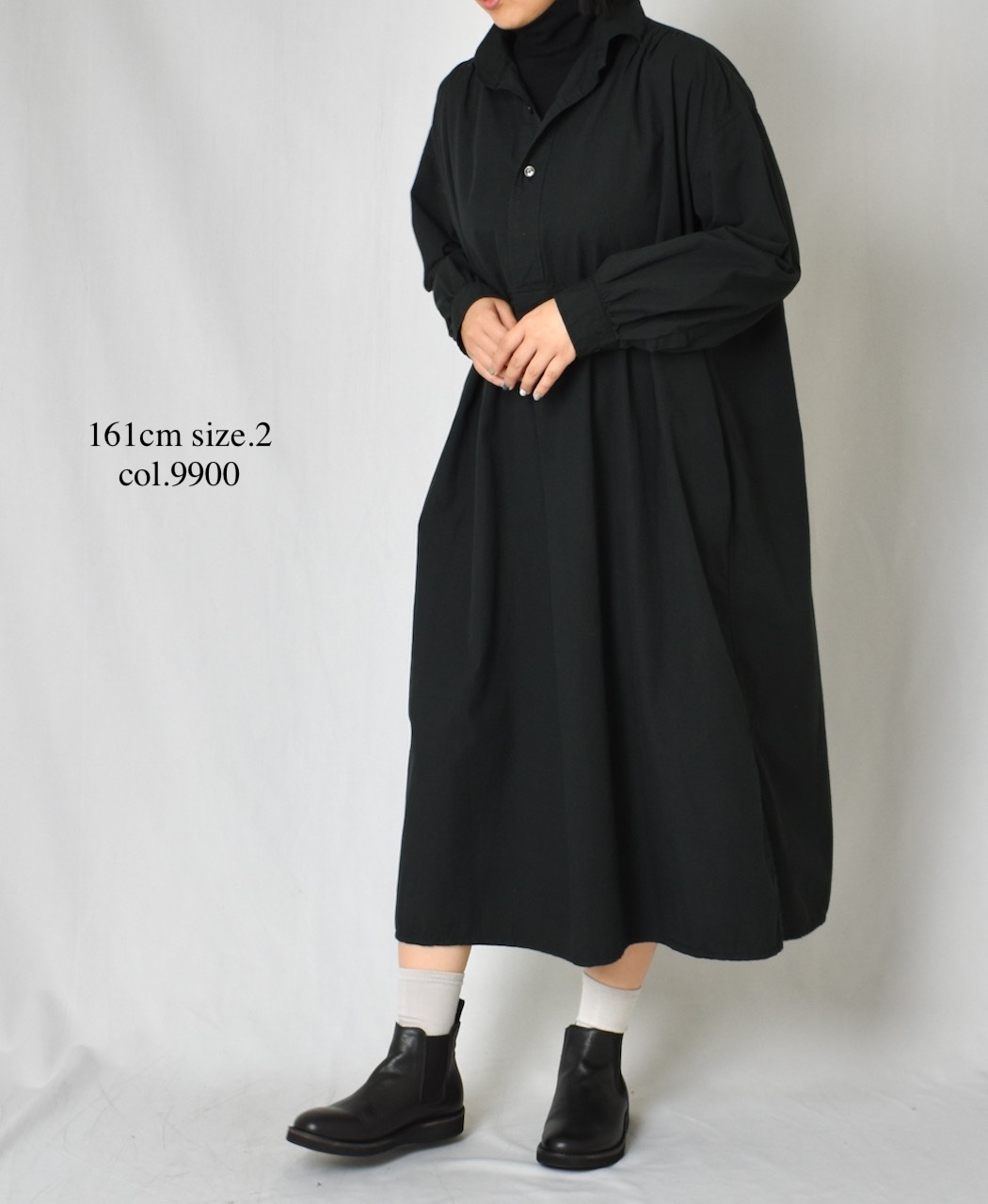 INAM2555PD(ワンピース) 40s POPLIN OVER DYE WORK GATHERED SHIRT DRESS