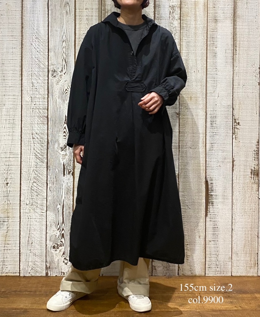 INAM2555PD(ワンピース) 40s POPLIN OVER DYE WORK GATHERED SHIRT DRESS