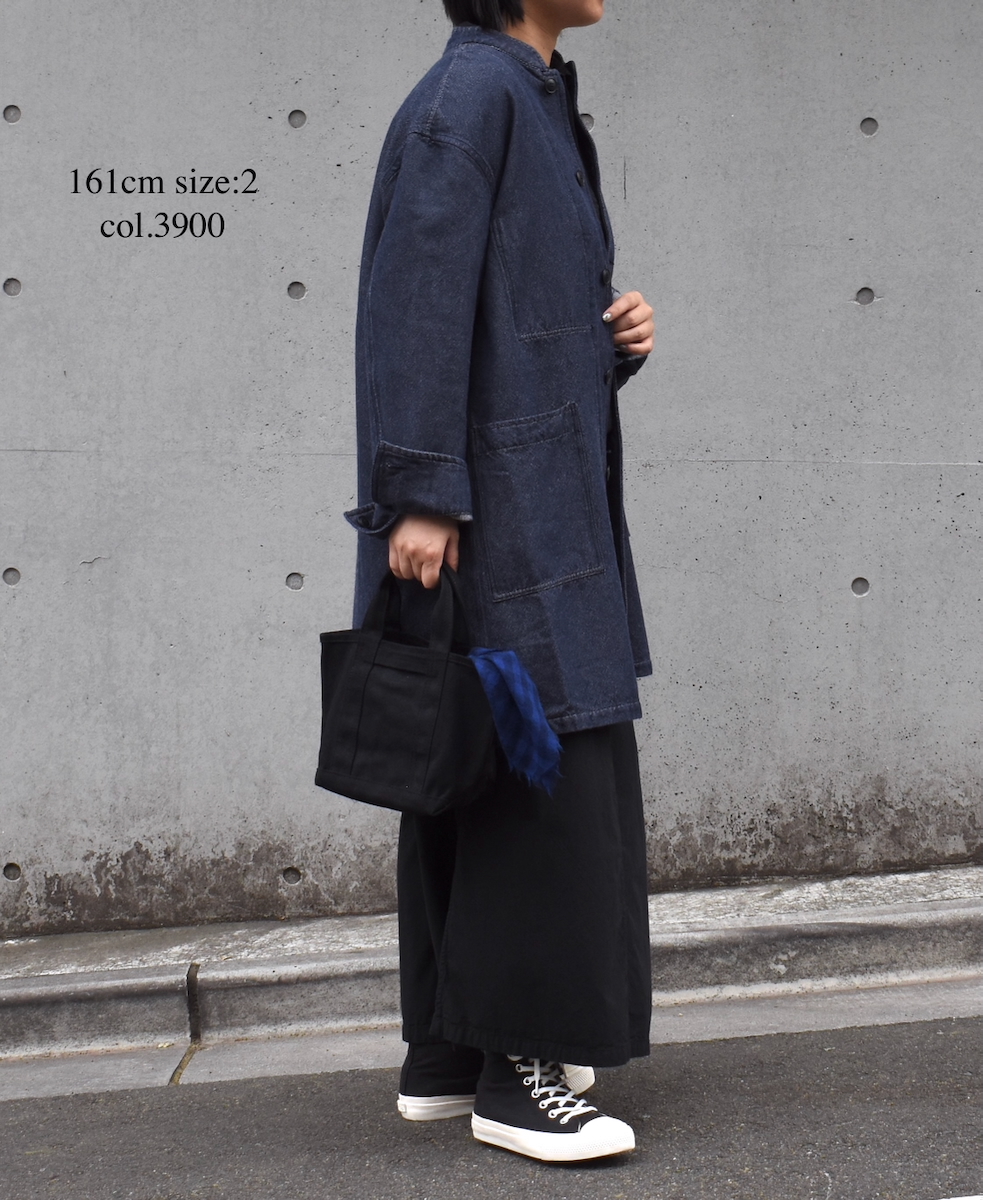 ISNAM2572(ジャケット) WOOL COTTON TWILL BANDED COLLAR LONG JACKET