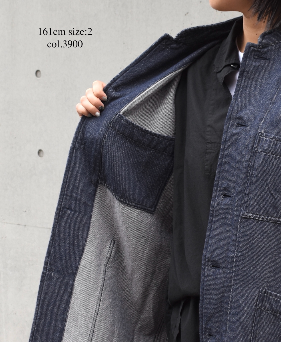 ISNAM2572(ジャケット) WOOL COTTON TWILL BANDED COLLAR LONG JACKET