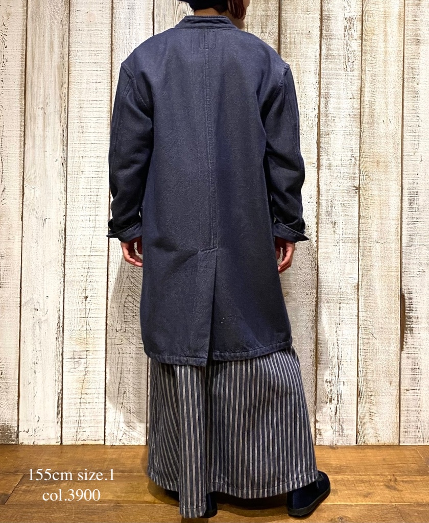 ISNAM2572(ジャケット) WOOL COTTON TWILL BANDED COLLAR LONG JACKET
