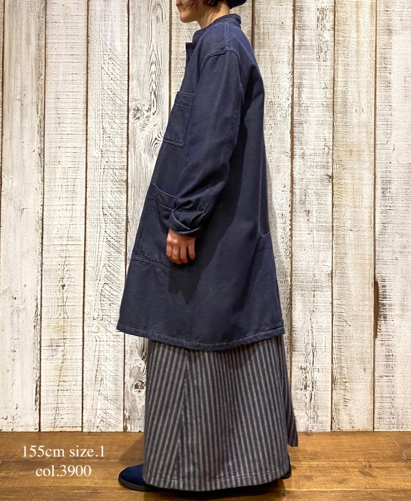 ISNAM2572(ジャケット) WOOL COTTON TWILL BANDED COLLAR LONG JACKET