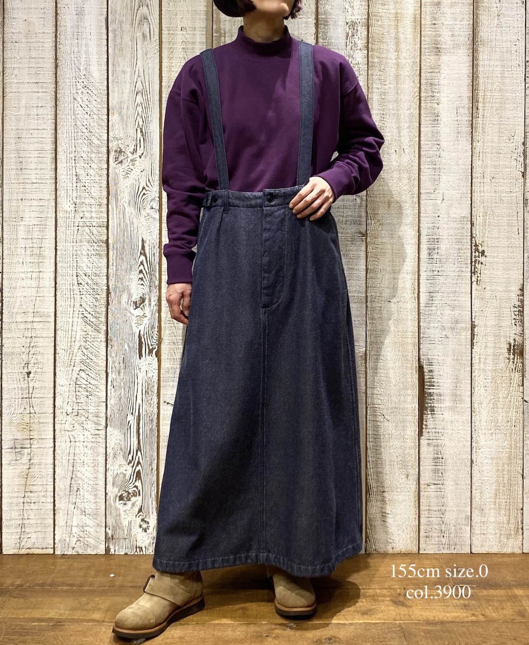 ISNAM2574(スカート) WOOL COTTON TWILL ADJUSTER TACK SKIRT WITH SUSPENDERS
