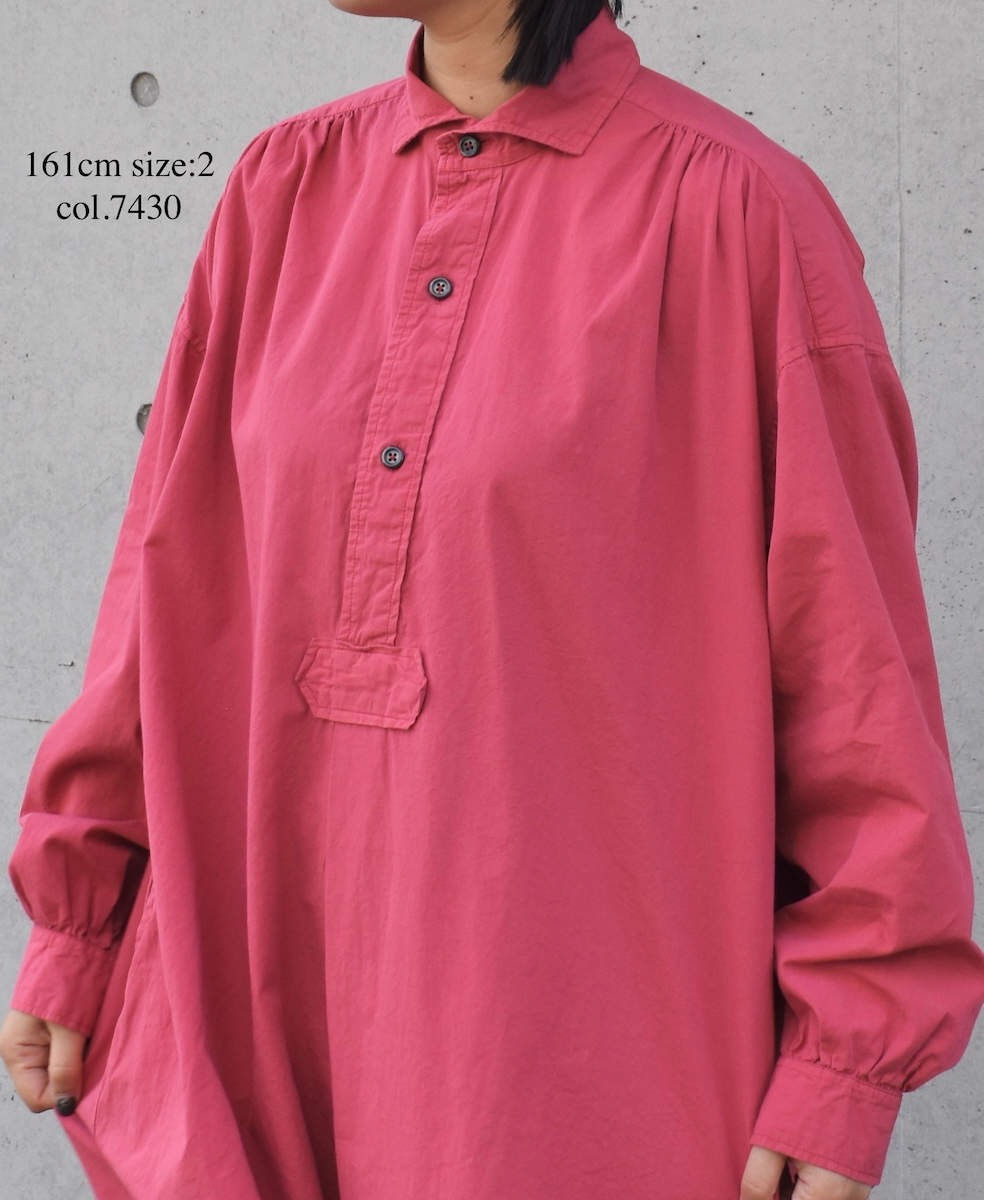 INAM2555PD(ワンピース) 40s POPLIN OVER DYE WORK GATHERED SHIRT DRESS