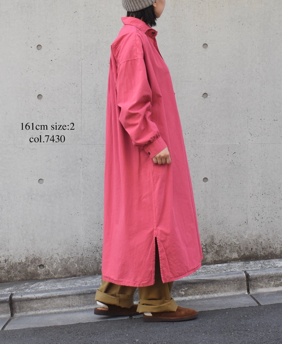 INAM2555PD(ワンピース) 40s POPLIN OVER DYE WORK GATHERED SHIRT DRESS