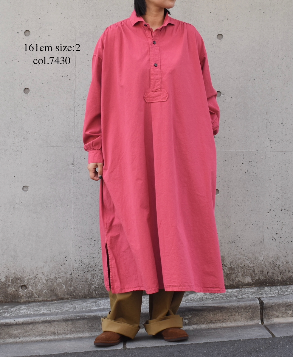 INAM2555PD(ワンピース) 40s POPLIN OVER DYE WORK GATHERED SHIRT DRESS