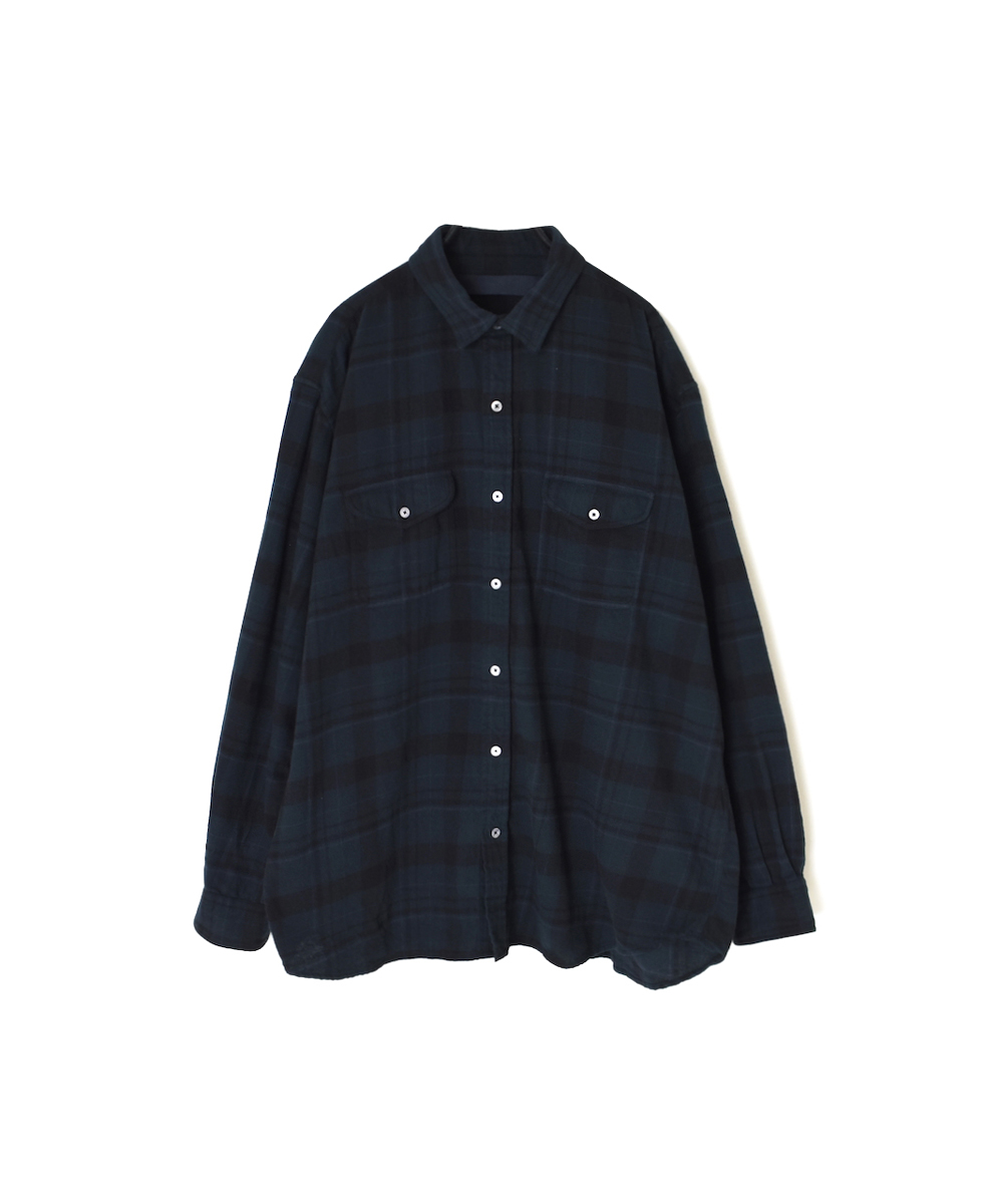 NVL2571D(シャツ) COTTON FLANNEL CHECK OVERDYE REGULAR COLLAR L/SL OVERSIZED SHIRT