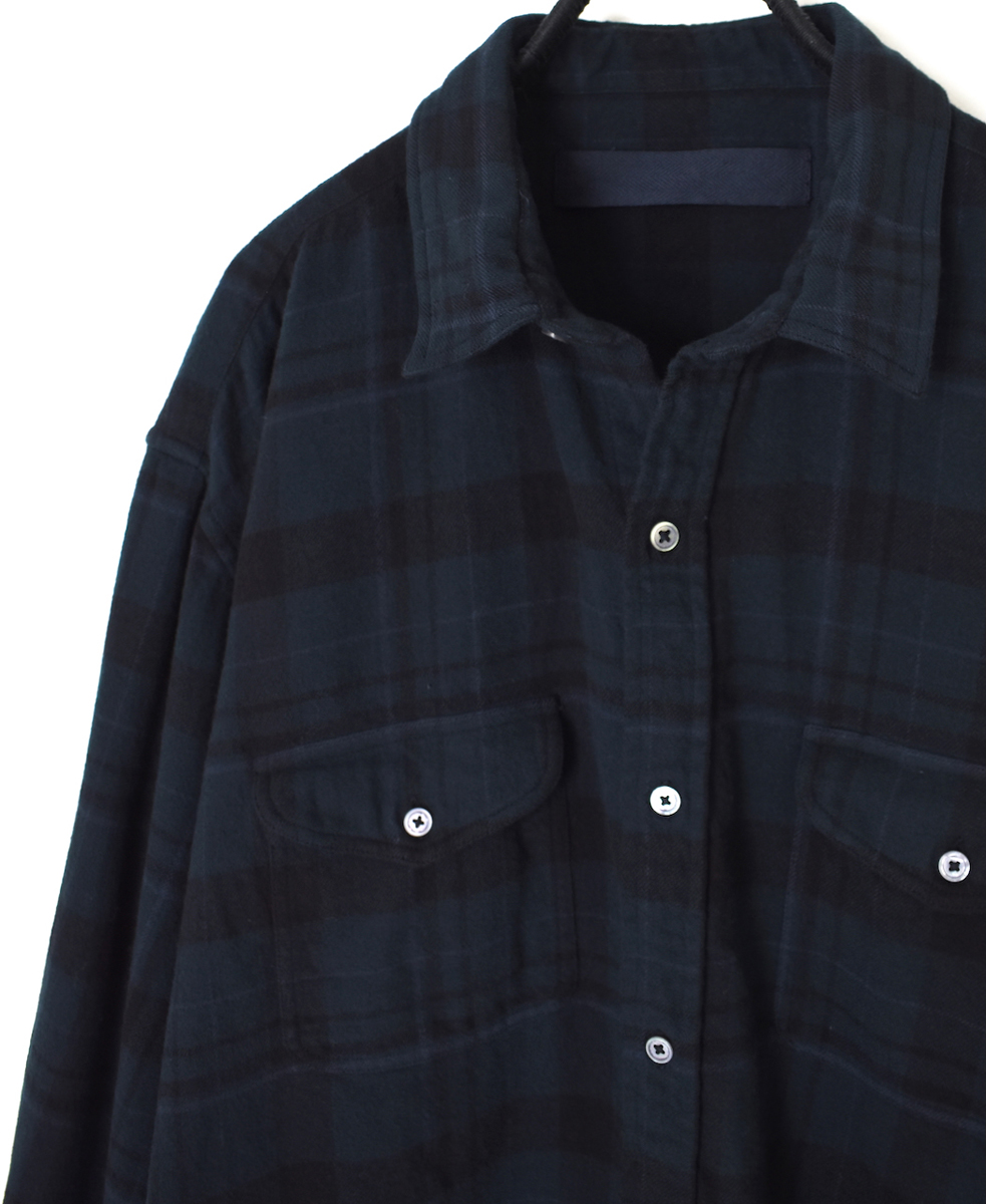 NVL2571D(シャツ) COTTON FLANNEL CHECK OVERDYE REGULAR COLLAR L/SL OVERSIZED SHIRT