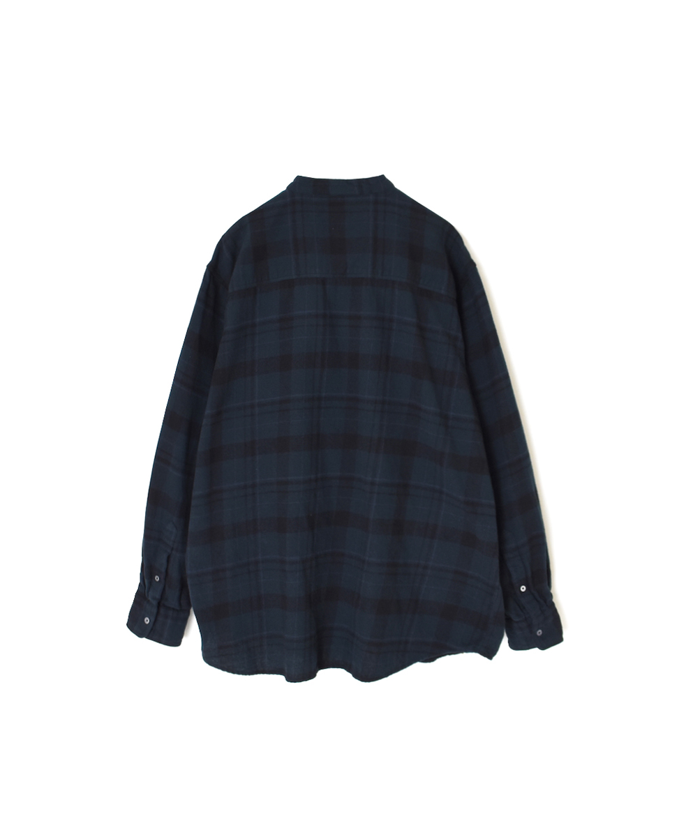 NVL2572D(シャツ) COTTON FLANNEL CHECK OVERDYE BANDED COLLAR L/SL OVERSIZED SHIRT