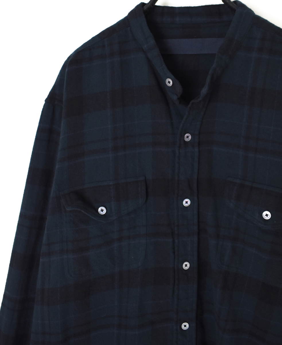 NVL2572D(シャツ) COTTON FLANNEL CHECK OVERDYE BANDED COLLAR L/SL OVERSIZED SHIRT