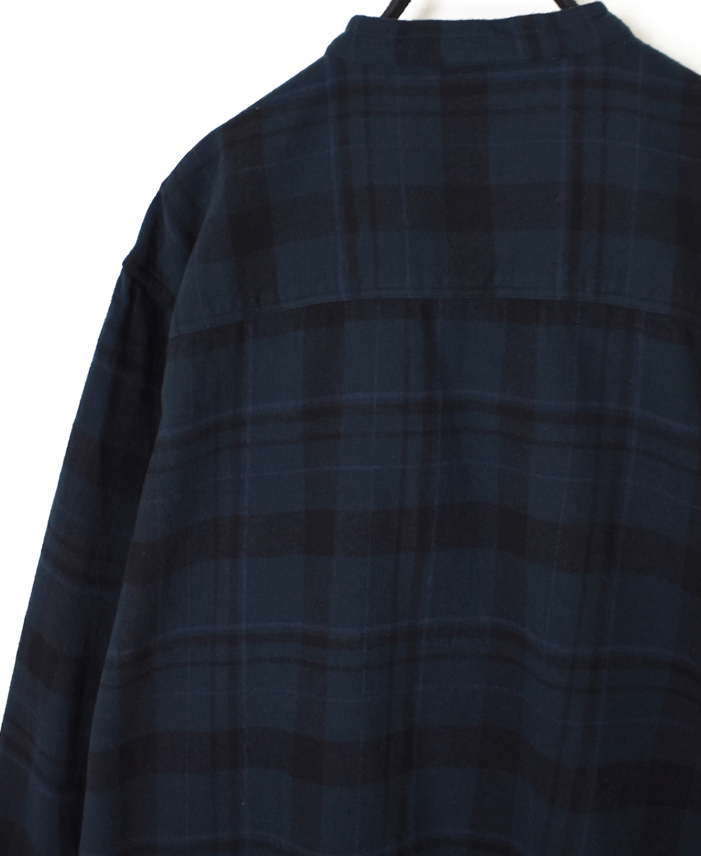 NVL2572D(シャツ) COTTON FLANNEL CHECK OVERDYE BANDED COLLAR L/SL OVERSIZED SHIRT