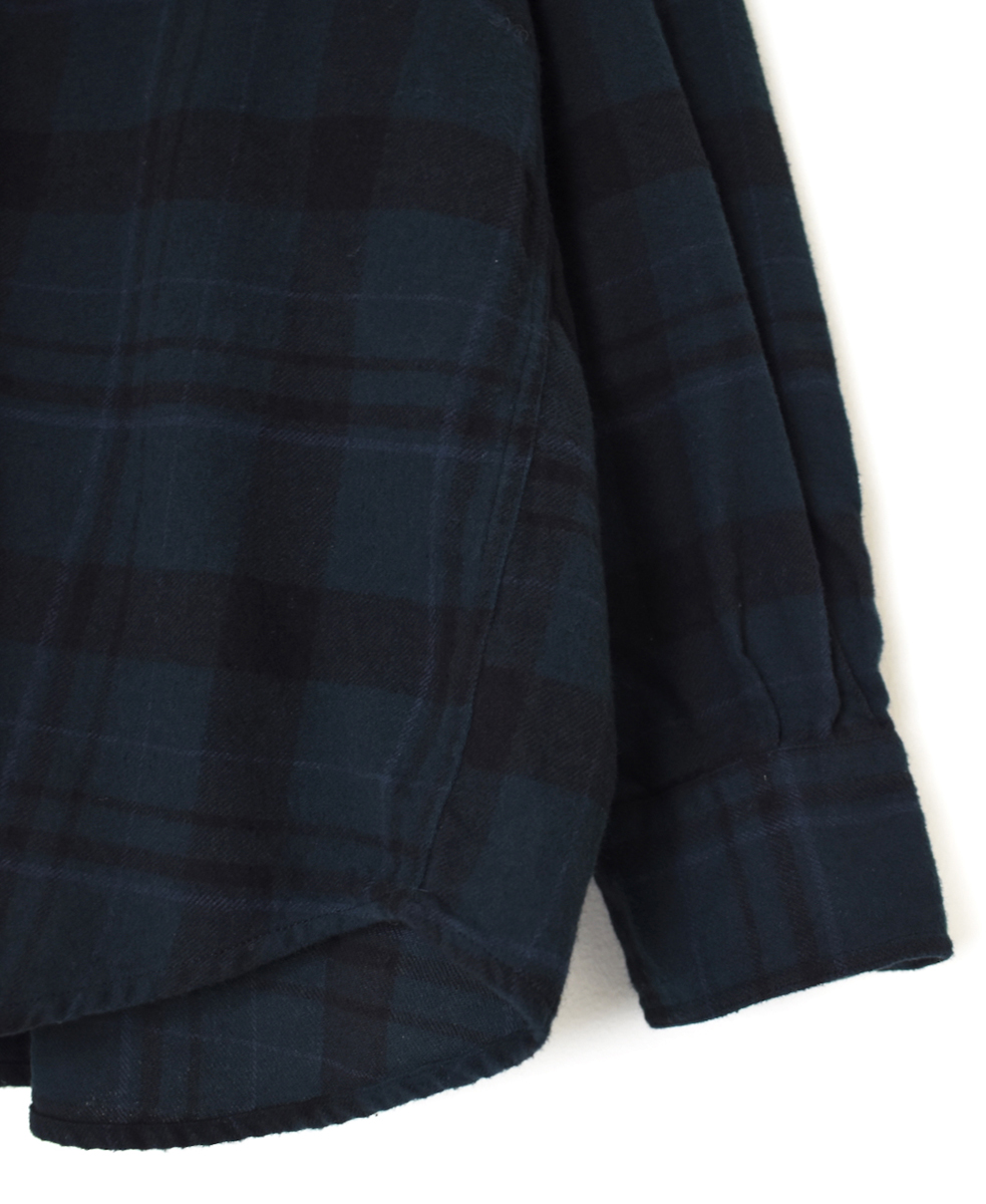 NVL2572D(シャツ) COTTON FLANNEL CHECK OVERDYE BANDED COLLAR L/SL OVERSIZED SHIRT