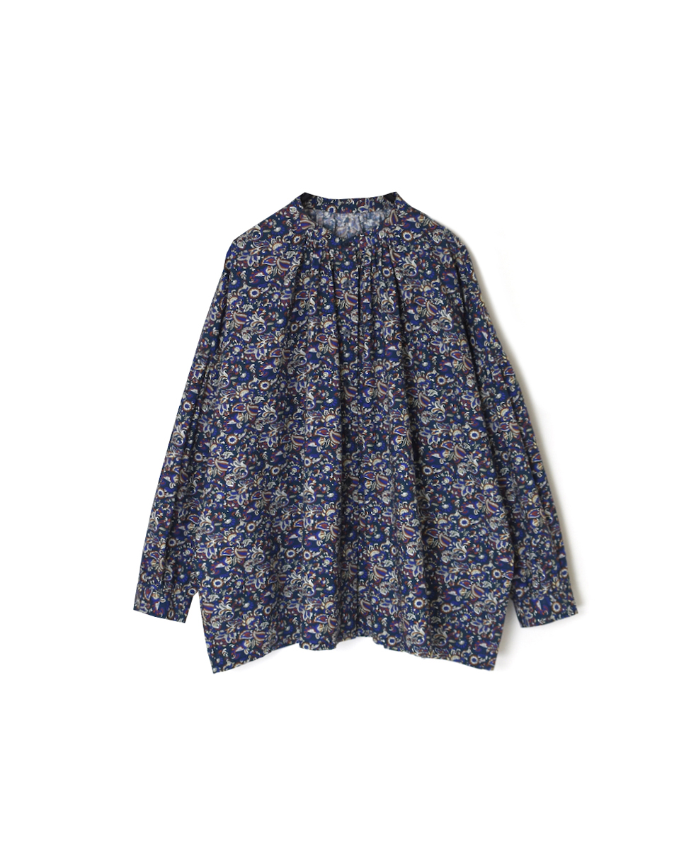 NSL25551(シャツ) 40s POPLIN MEDIUM FLOWER PRINT BANDED COLLAR SHIRT WITH GATHER