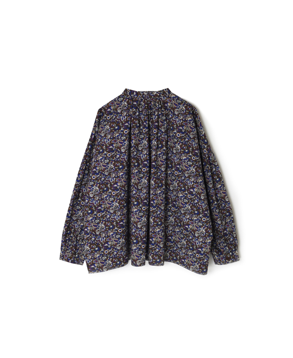 NSL25551(シャツ) 40s POPLIN MEDIUM FLOWER PRINT BANDED COLLAR SHIRT WITH GATHER