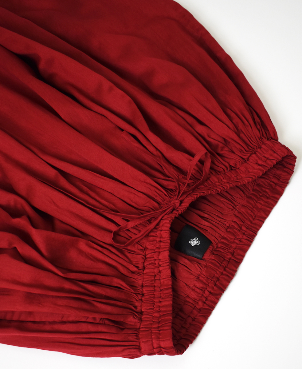 NMDS25545(スカート) PLAIN COTTON SILK RAJASTHAN TUCK GATHERED SKIRT WITH LINING
