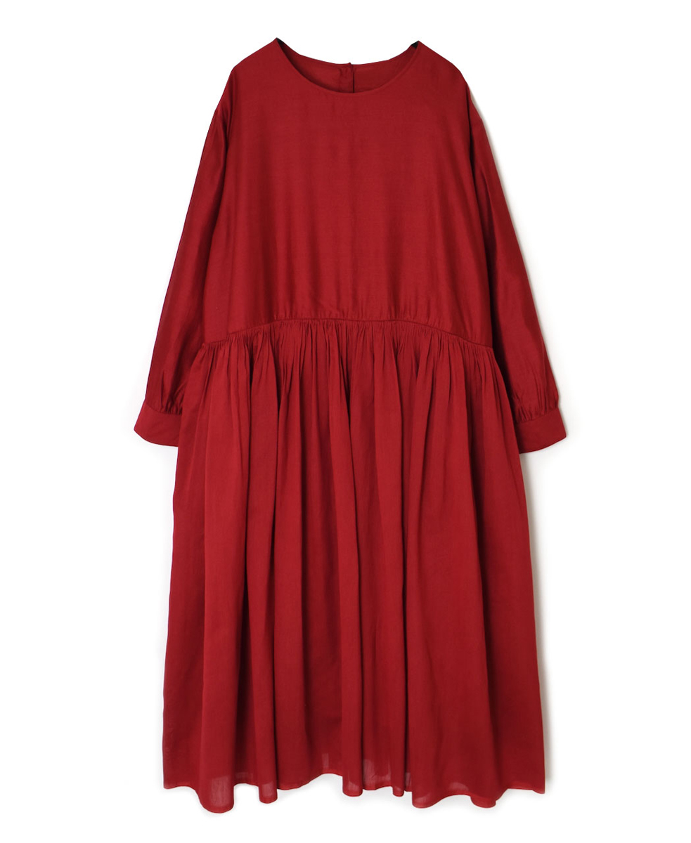 NMDS25544(ワンピース)  PLAIN COTTON SILK RAJASTHAN TUCK GATHERED DRESS