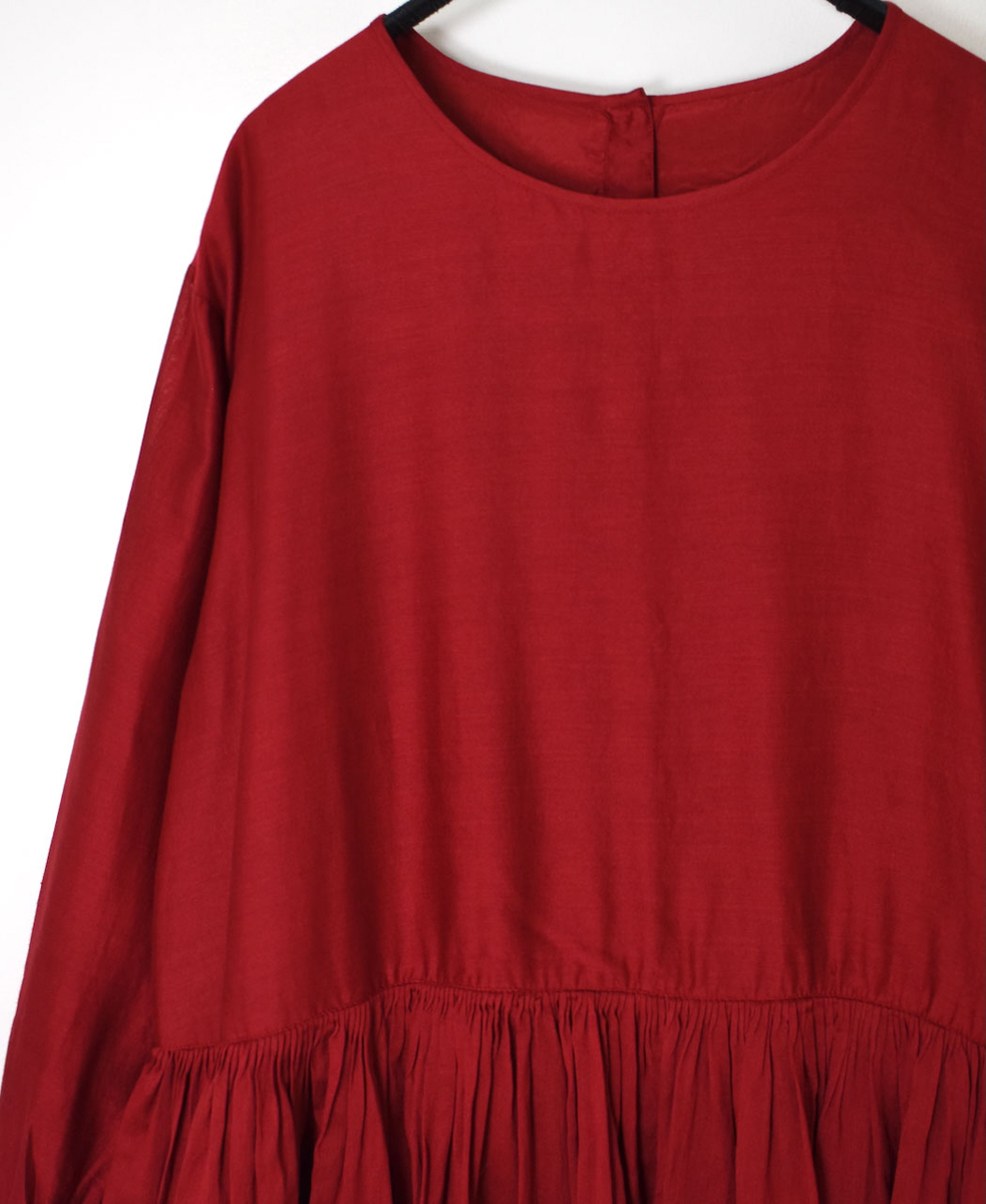 NMDS25544(ワンピース)  PLAIN COTTON SILK RAJASTHAN TUCK GATHERED DRESS